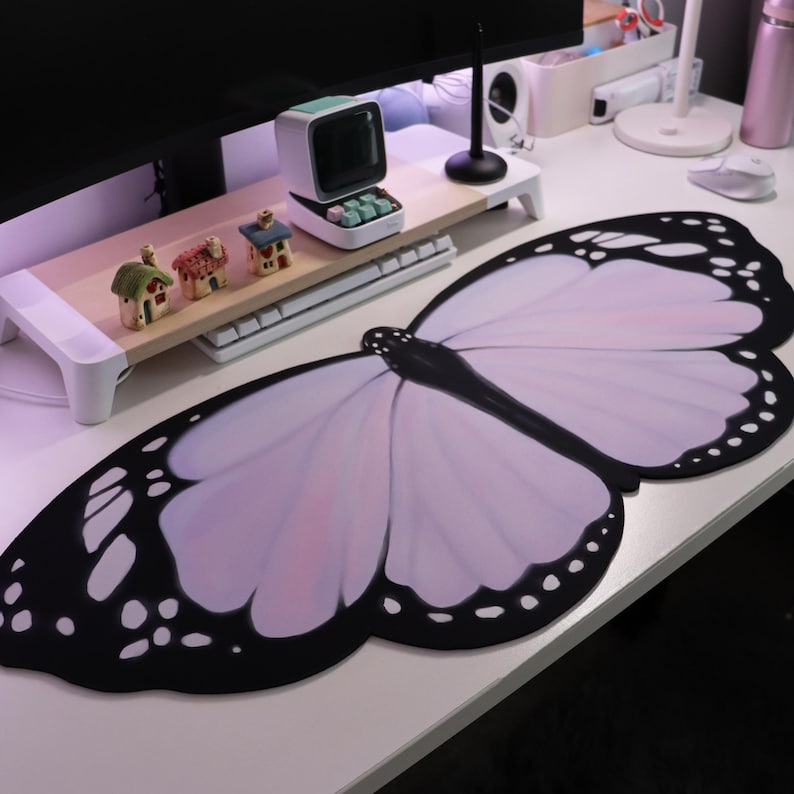 Laptop Accessories Protector - Tapis de bureau papillon lilas 90x40cm,